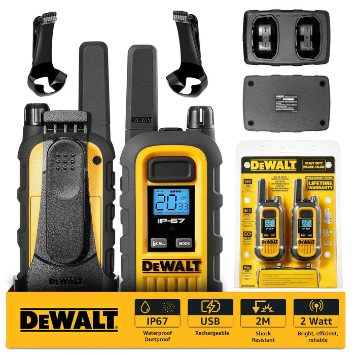 2 Dewalt Dxfrs300 Walkie Talkies - 1 Watt, Heavy Duty, 22 Channel Long Range Two Way Radios