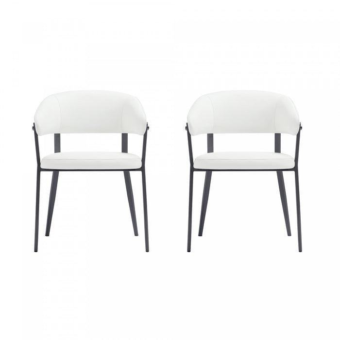 Belle Modern Metal Upholstered Dining Chair in White - Set of 2 