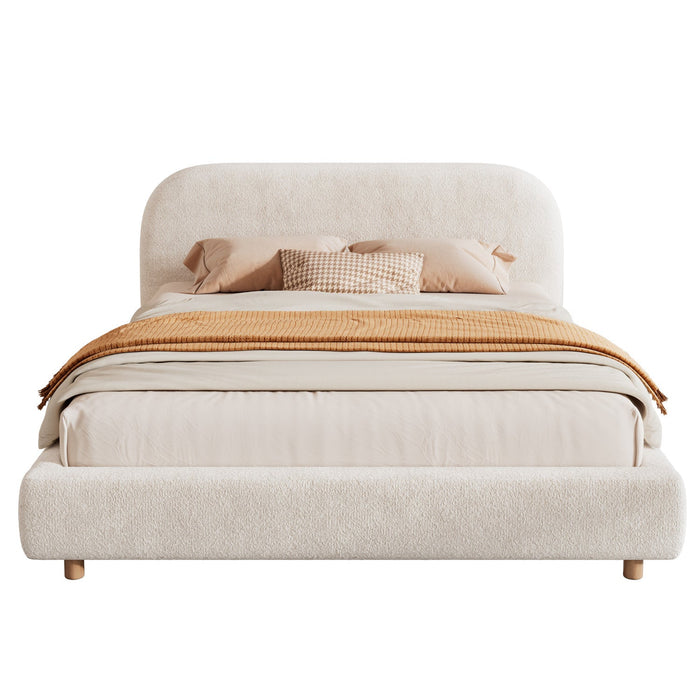 Laurel Ottoman Hydraulic Lift Storage Platform Bed with Boucle Upholstered and Hidden Under-White  