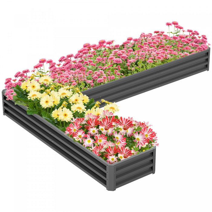 Outsunny L-shaped Raised Garden Bed, 82\" X 109\" X 12'' Galvanized Steel Planter Box With Multi-reinf