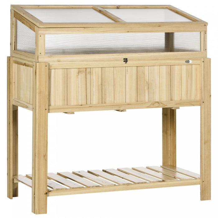 Outsunny Raised Garden Bed With Cold Frame Greenhouse And Storage Shelf, Outdoor Wooden & Pc Elevate