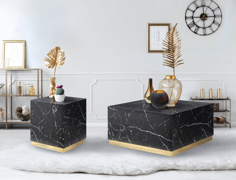 Aphrodite End Table, Black Faux Marble & Gold 