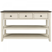 Wendy Solid Wood Console Table With 3 Drawers And 2 Open Shelves,beige Accent Cabinet 