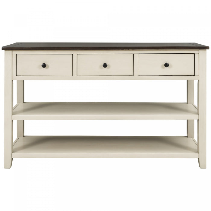 Wendy Solid Wood Console Table With 3 Drawers And 2 Open Shelves,beige Accent Cabinet 