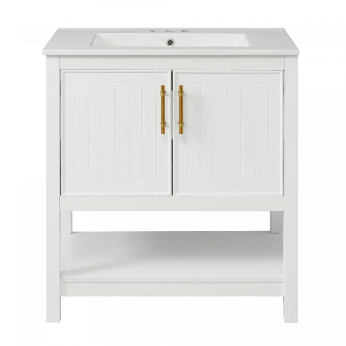 Simona 30\" Solid Wood Bathroom Vanity With Ceramic Sink And Storage - White 