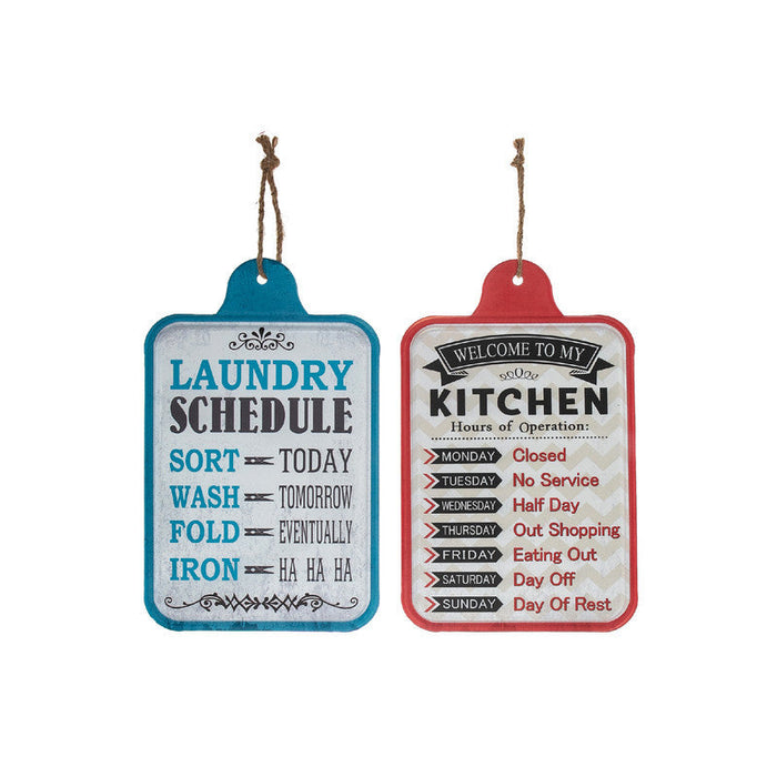 Hanging Metal Wall Sign Kitchen/laundry Schedule - Set of 2 Wall Decor