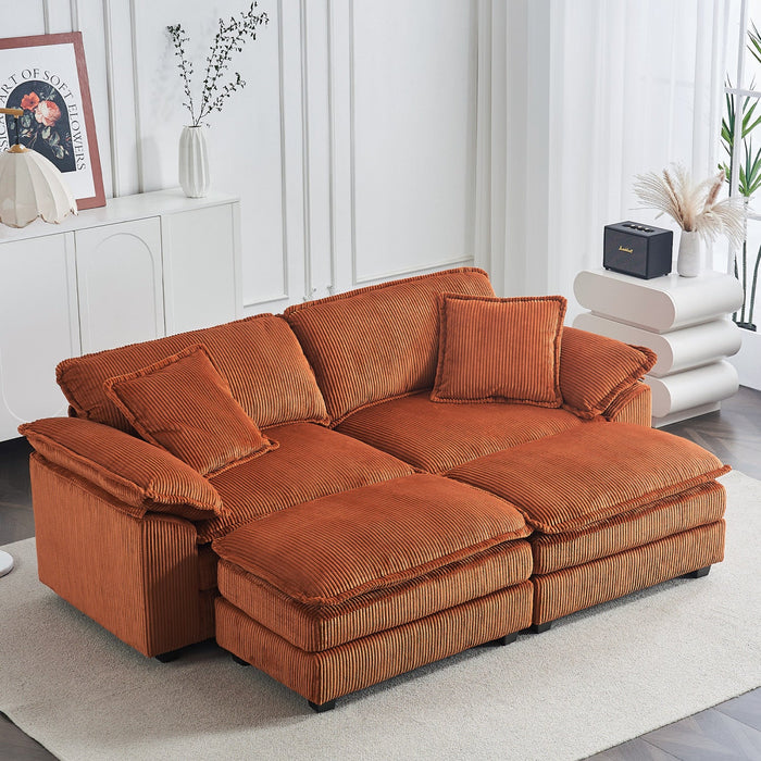Liam 84.6\" Comfortable Cloud Modular Sofa with Corduroy Upholstered,Orange  
