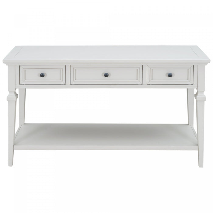 Sabina Solid Wood Console Table With 3 Drawers And Shelf - Antique White 