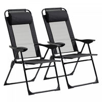 Outsunny Double Camping Chairs Foldable W/ Reclining & Headrest, Black