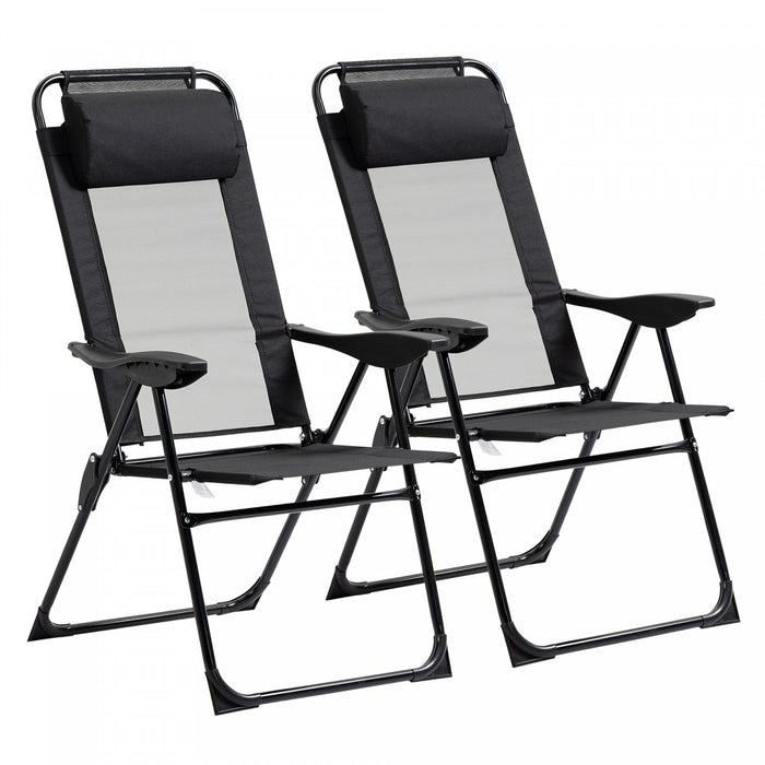 Outsunny Double Camping Chairs Foldable W/ Reclining & Headrest, Black