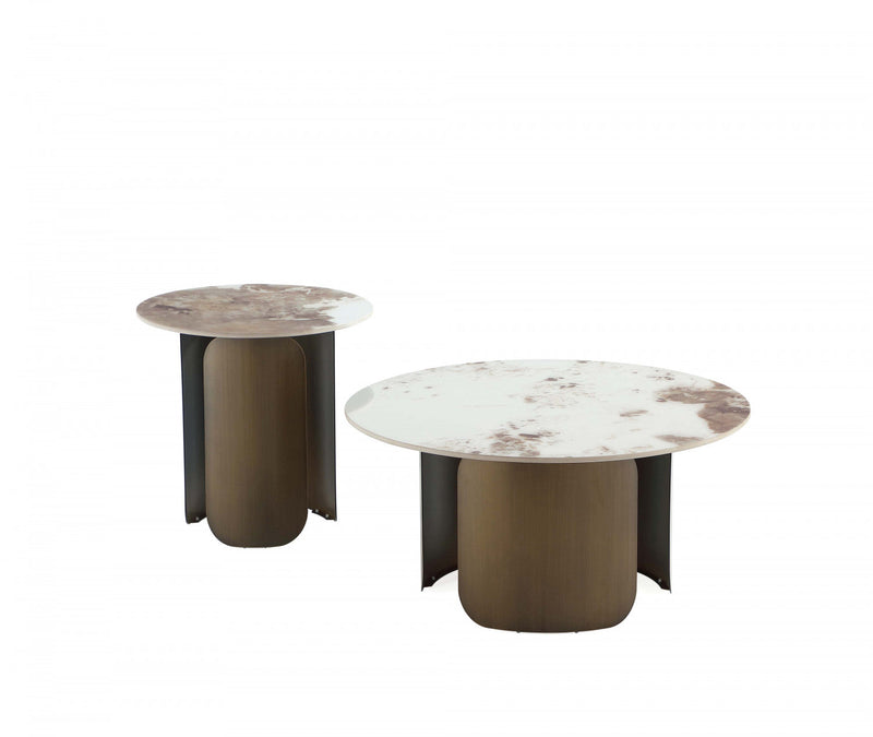 Monica Modern Glam 2-Piece Coffee Table & End Table Set in Bronze Coffee Table Set 
