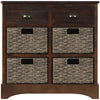 Tobey Solid Wood Storage Cabinet With 2 Drawers And 4 Rattan Baskets,espresso Accent Cabinet 