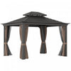 Outsunny 10' X 12' Outdoor Hardtop Gazebo With Galvanized Steel Canopy & Netting Sidewalls For Lawn,