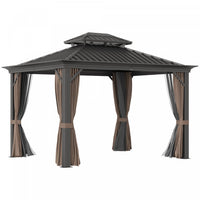 Outsunny 10' X 12' Outdoor Hardtop Gazebo With Galvanized Steel Canopy & Netting Sidewalls For Lawn,