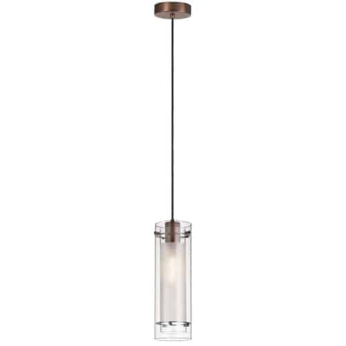 Dainolite Pasha 1 Light Pendant Oil Brushed Bronze Finish Clear/Frosted Glass Lamp