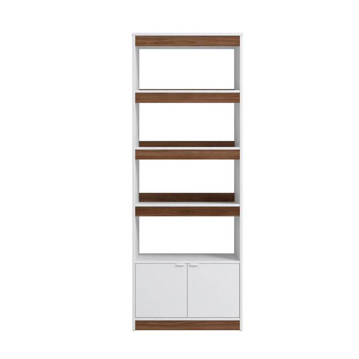 Manhattan Comfort Mid-Century Modern Ratzer Bookcase with 5 Shelves - White & Brown