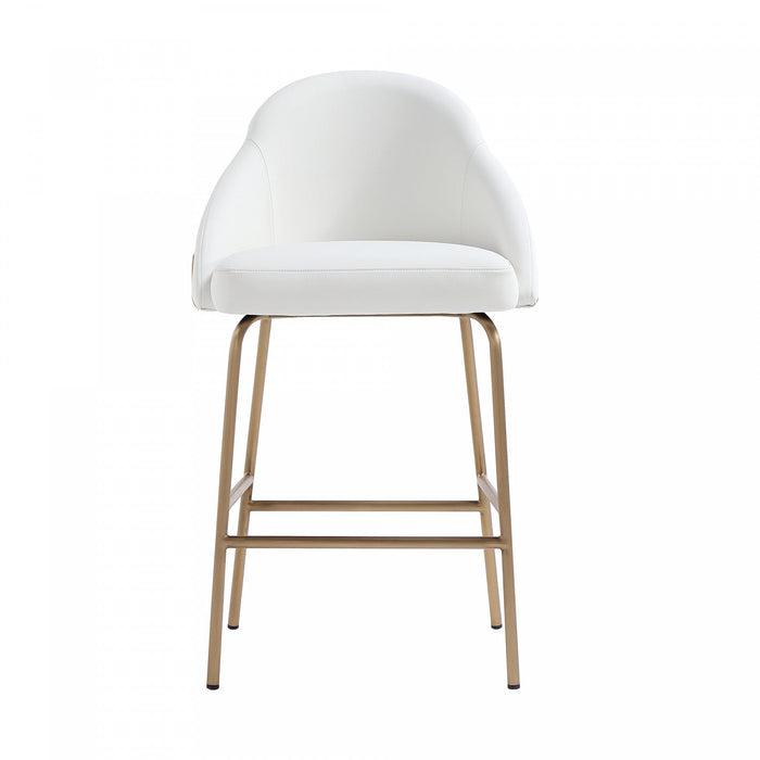 Gracie Modern Metal Upholstered Counter Stool in White and Gold Armoire 
