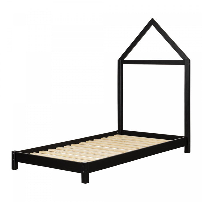 Sweedi Twin Bed With House Frame Headboard - Matte Black 