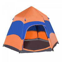 Outsunny Hexagon Double Layer Easy Pop Up Camping Tent 4-6 Person Portable Folding Dome Shelter Hiki