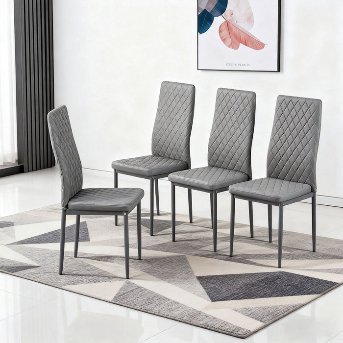 Ava Modern Diamond Grid Pattern Dining Chair Set (4-Pack) with Fireproof Leather and Metal Frame,Grey  