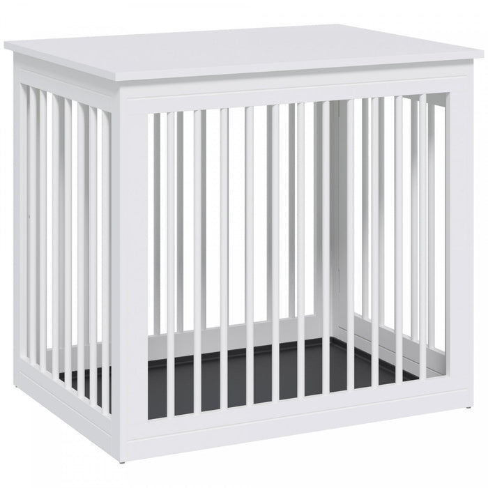 Pawhut Wooden Dog Crate Furniture, Puppy Kennel End Table, Decorative Pet House With Front Door, Saf