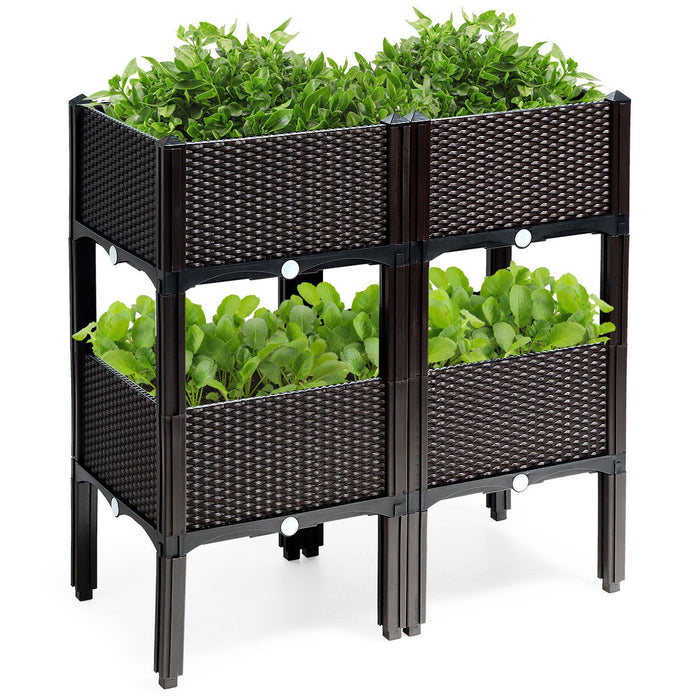 Costway Set Of 4 Raised Garden Bed Elevated Flower Vegetable Herb Grow Planter Box Brown