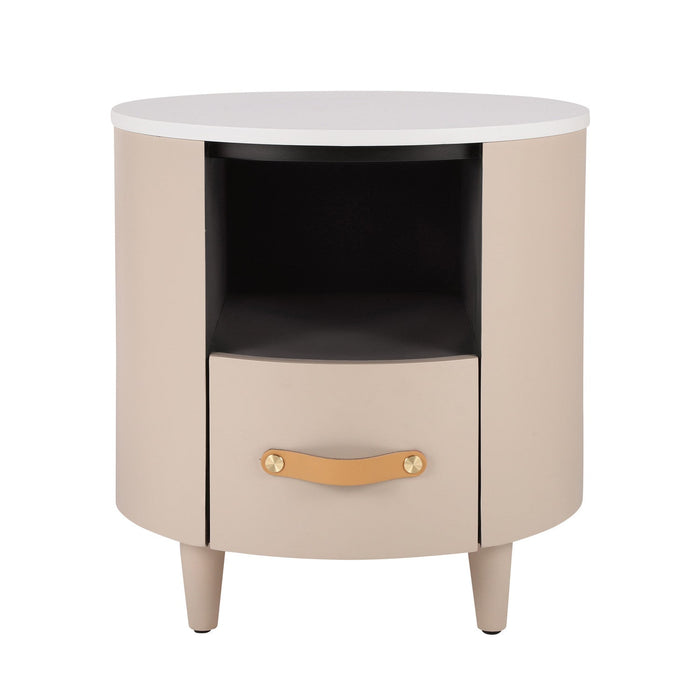 Olivia Modern Curved Design Round Nightstand with Storage Drawer,Haiki  