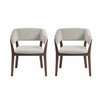 Blake Modern Faux Mohair Wood Armchair in Greige - Set of 2 Dining Chair 