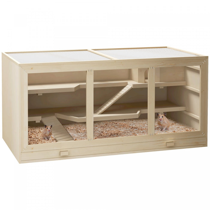 Pawhut Wooden Hamster Cage, Mouse Mice Rat Cage Small Animal Cage, 3 Tier Exercise Play House With S