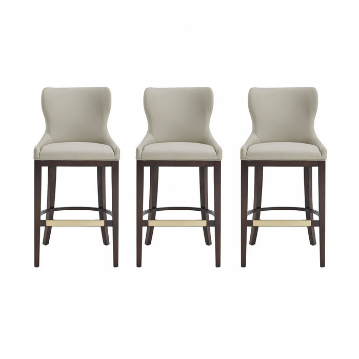 Blair Modern Wood Upholstered Barstool in Stone - Set of 3 Bar Stool 