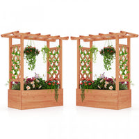 Costway 2 Pcs Raised Garden Bed With Trellis & Hanging Roof Drainage Elevated Planter Box