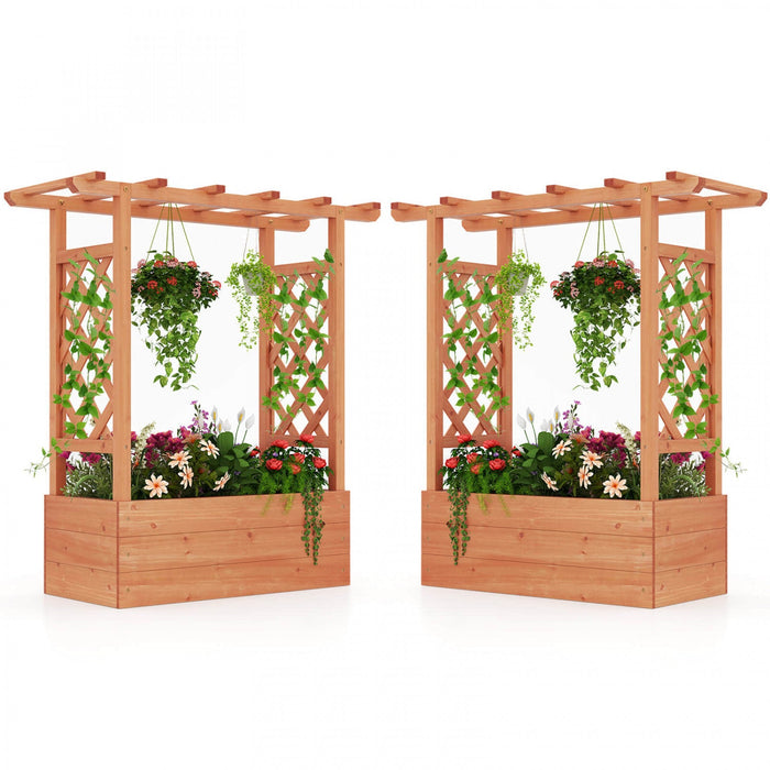 Costway 2 Pcs Raised Garden Bed With Trellis & Hanging Roof Drainage Elevated Planter Box