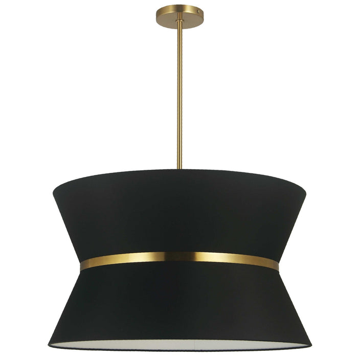 Dainolite Caterine 4 Light Pendant 24\" Dia Aged Brass Finish Gold Ring/Black Shade Lamp