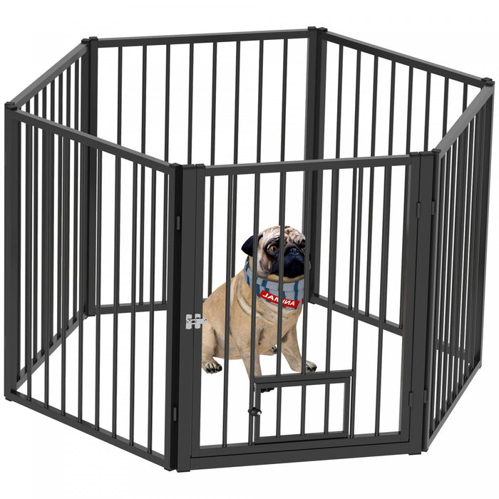 Pawhut Dog Playpen, 30\"h Pet Playpen, 6 Panels Puppy Exercise Pen Heavy Duty With Dog Gate & Cat Doo