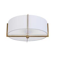 Dainolite Preston 3 Light Semi-flush Mount Aged Brass White Shade Lamp