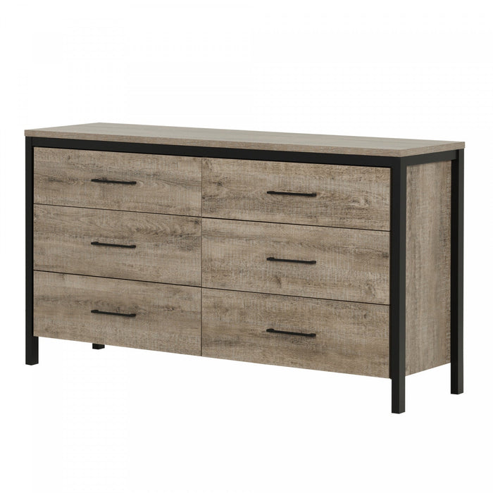 Munich 6-Drawer Dresser - Weathered Oak and Matte Black 