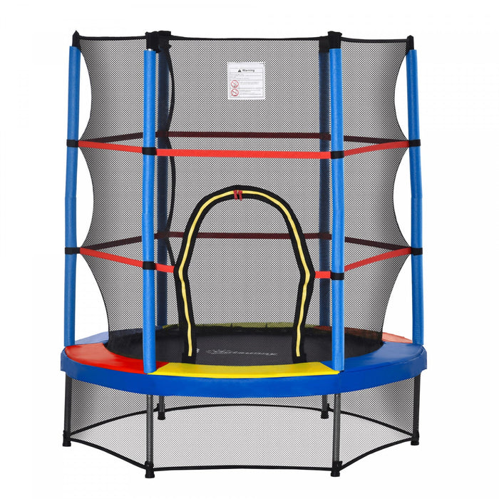 Outsunny Φ55\" Kids Trampoline With Enclosure Net Steel Frame Indoor Round Bouncer Rebounder Age 3 To