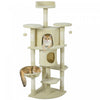 PawHut Cat Tree, 62" Multi-Level Cat Tower with Scratching Posts, 2 Condos, Hammock, Perches, Plush, Pompoms, for Indoor Kittens Playing, Resting, Sleeping, Beige