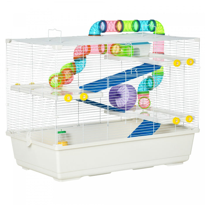 Pawhut 31\" Large Hamster Cage, Small Animal House, Multi-storey Gerbil Haven, Tunnel Tube System, Wi