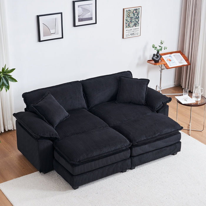 Liam 84.6\" Comfortable Cloud Modular Sofa with Corduroy Upholstered,Black  