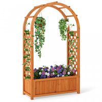 Costway 1 Pcs Raised Garden Bed Wooden Elevated Planter Box With Lattice Trellis & Ached Roof