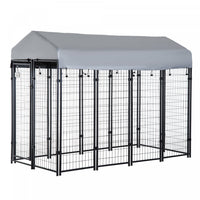 Pawhut 8' X 4' X 6' Large Outdoor Dog Kennel Steel Fence With Uv-resistant Oxford Cloth Roof & Secur