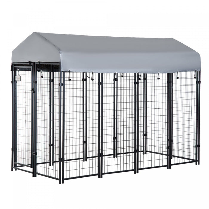 Pawhut 8' X 4' X 6' Large Outdoor Dog Kennel Steel Fence With Uv-resistant Oxford Cloth Roof & Secur