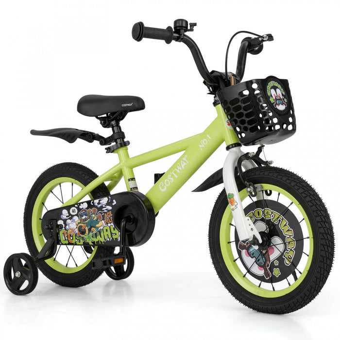 Costway 14" Kid's Bike For 3-5 With Height-adjustable Handlebar & Saddle Handbrake Green