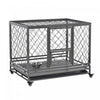 Pawhut Heavy Duty Dog Crate, Metal Dog Kennel Cage With Wheels, Openable Top, Removable Tray, Stainl