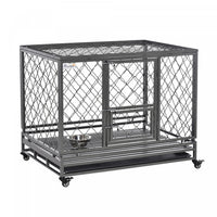 Pawhut Heavy Duty Dog Crate, Metal Dog Kennel Cage With Wheels, Openable Top, Removable Tray, Stainl