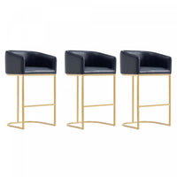 Louvre Mid-Century Modern Metal Upholstered Barstool in Black - Set of 3 Bar Stool