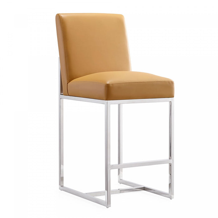 Element Modern Metal Upholstered Counter Stool in Camel 