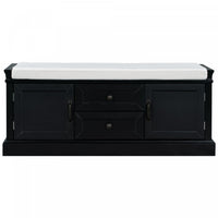 Boyce Solid Wood Storage Bench With 4-door Shoe Cabinet With Cushion - Black 