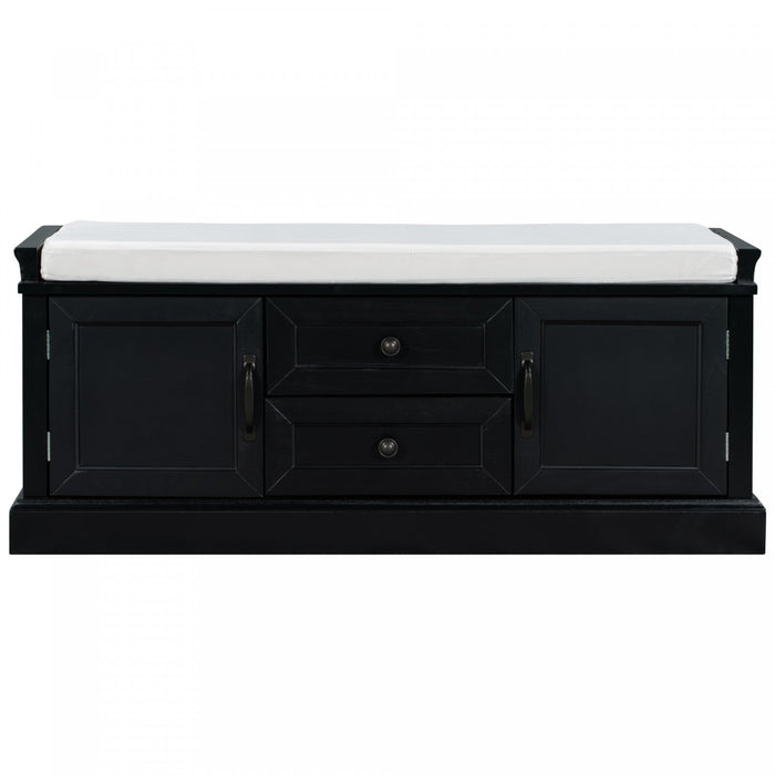 Boyce Solid Wood Storage Bench With 4-door Shoe Cabinet With Cushion - Black 